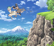 senku and taiju leaping from a cliff